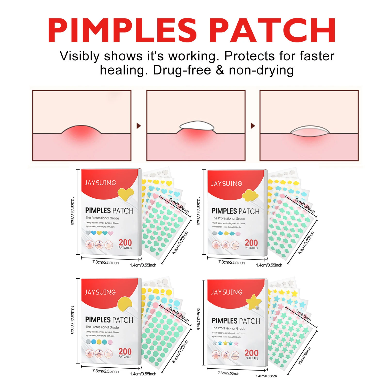 200 шт./кор. пластырь от прыщей, пятна от прыщей, закрытые пятна от прыщей, красочный гидроколлоидный чехол в форме звезды, уход за кожей лица от прыщей