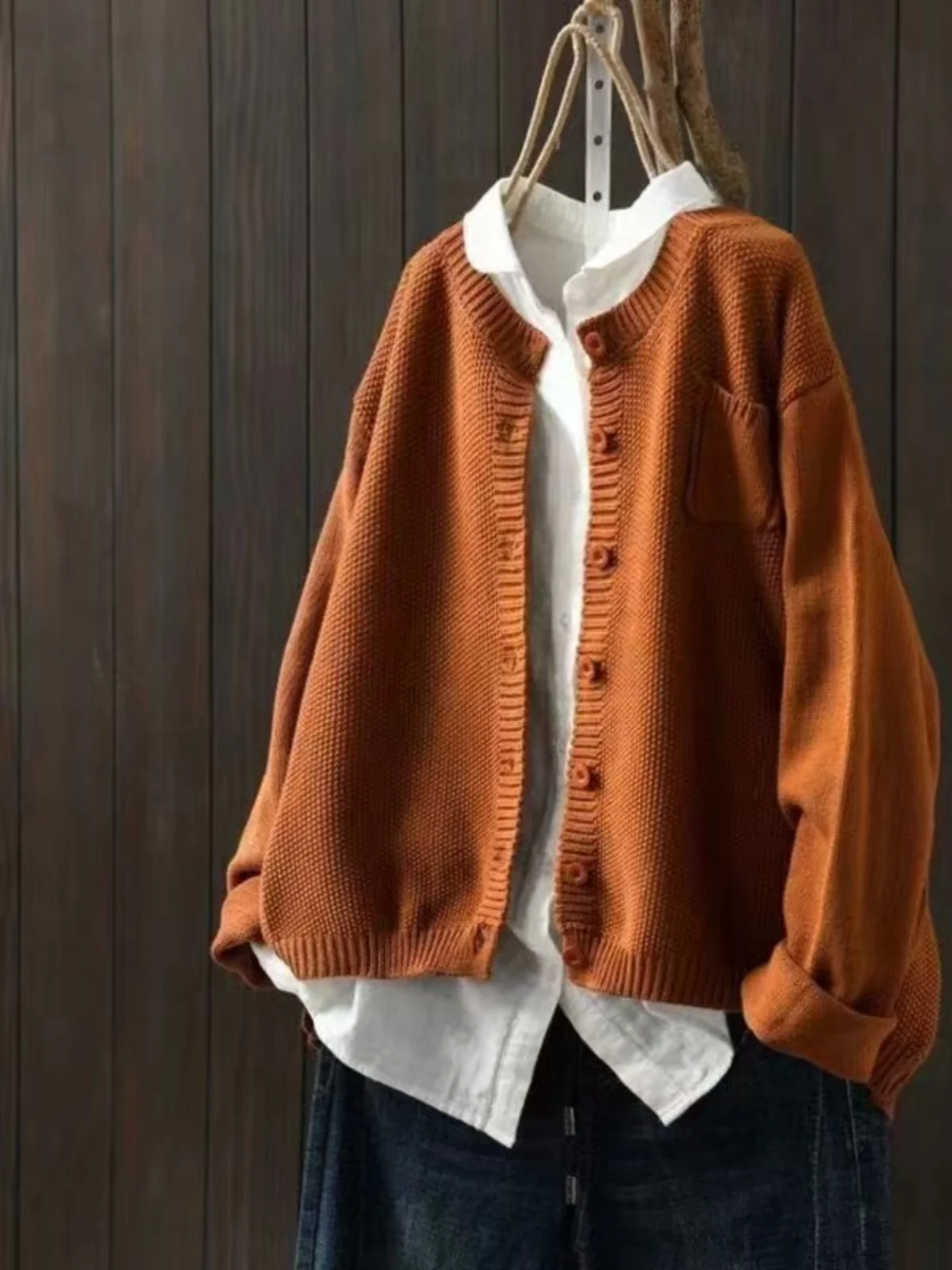 Cardigan tricoté pour femme, polyvalent, Long, boutonné, couleur coton, coupe ample, vêtements d'extérieur, automne et hiver