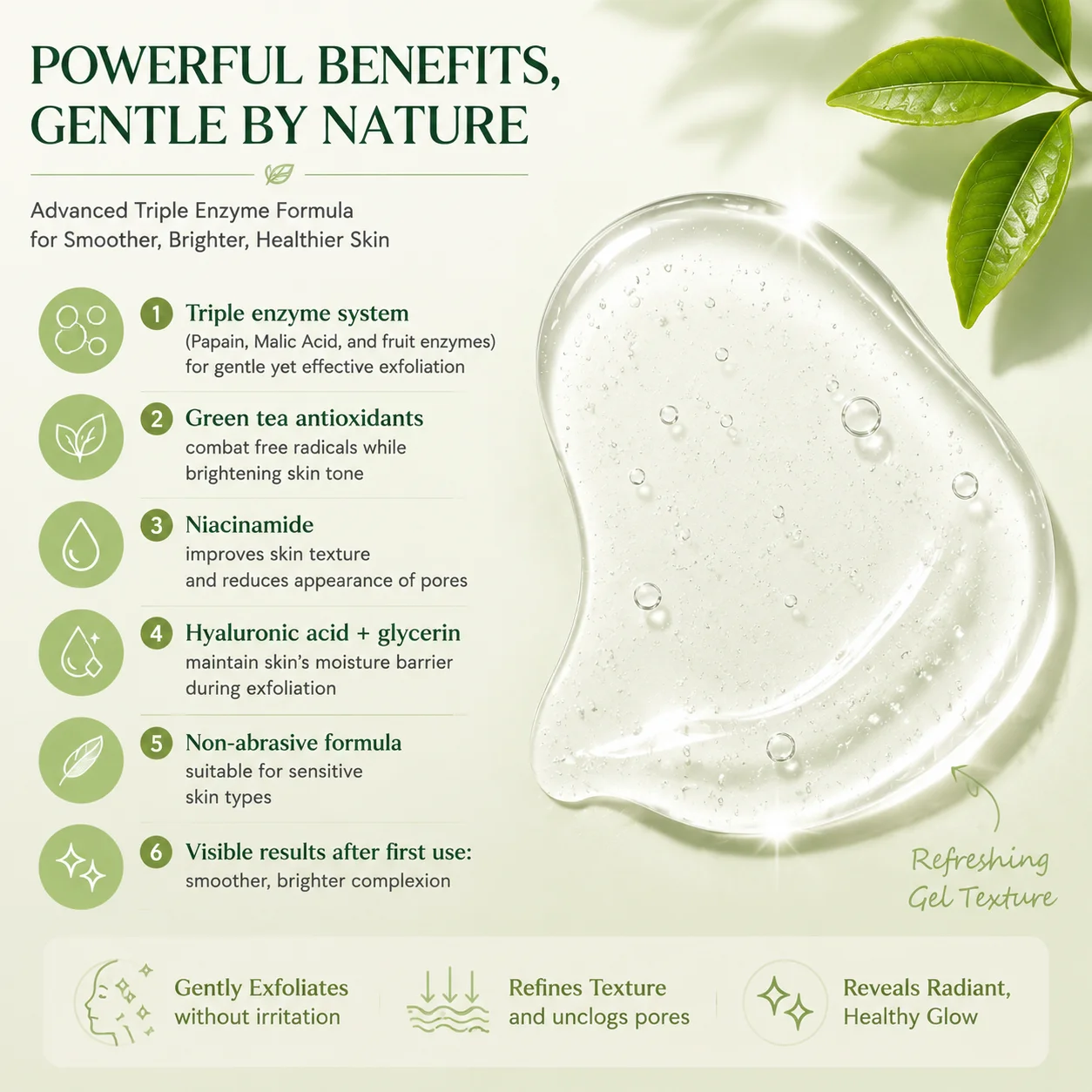 100g Triple Enzyme Exfoliating Gel with Green Tea, Gentle Non-Abrasive Face Peeling Gel, Dead Skin Remover Pore Minimizer view 4