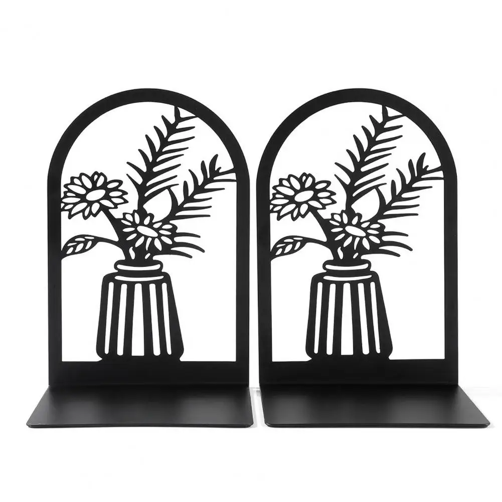 Anti-slip Bookends L-shaped Bookends 2pcs Hollow Flower Carved Vase Bookends L-shaped Anti-slip Book Holders Decorative for Home