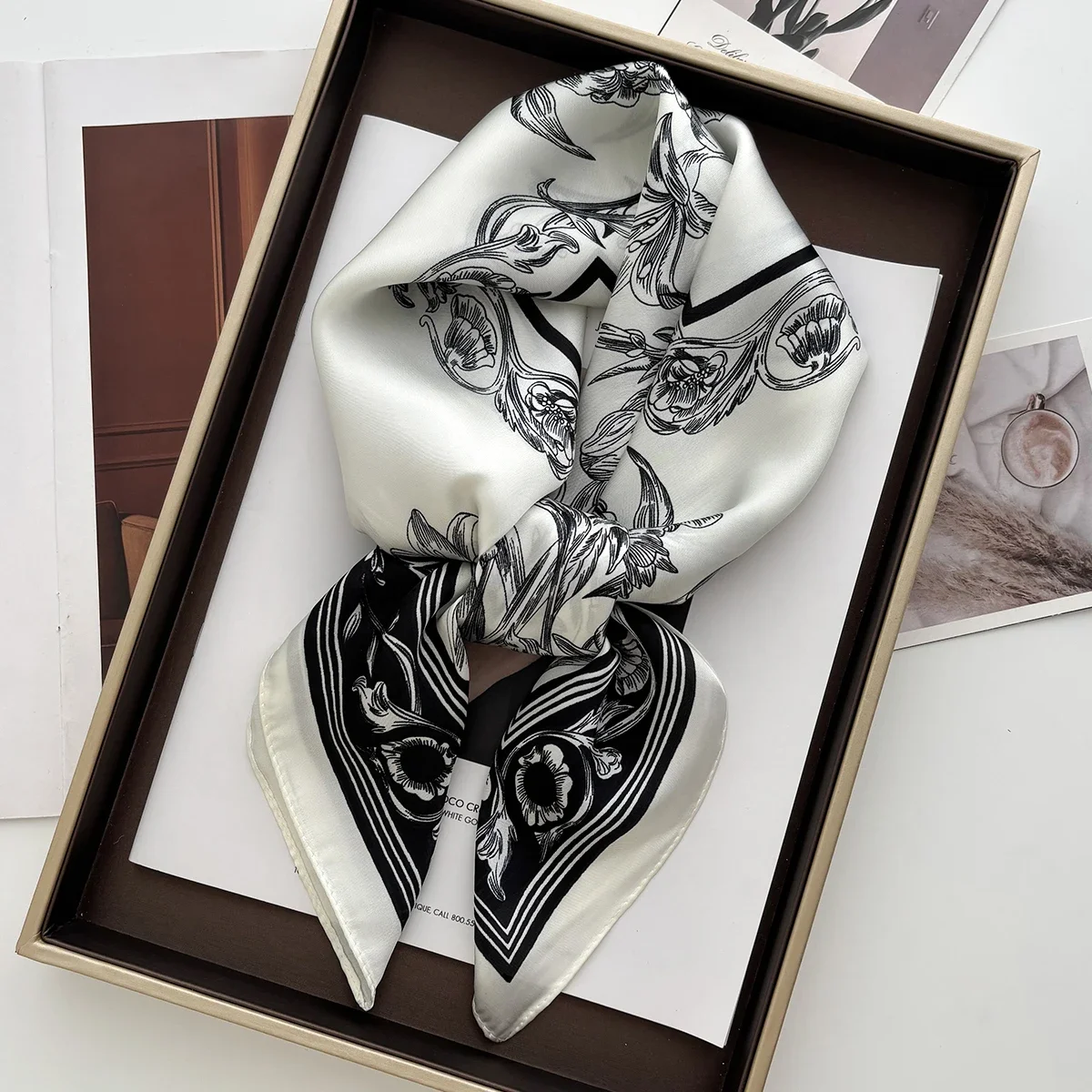 

Luxury Satin Scarfs Square Scarf Korean Fashion Kerchief Rose Print Scarves Bandanna Wraps Scarf Decoration Shawl 70*70CM