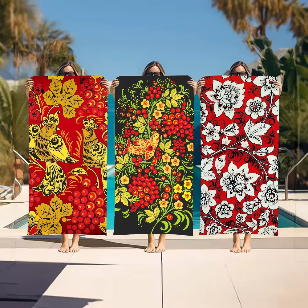 Art Russian Khokhloma Towel Sports Quick Dry Travel Camping Gear Sandproof Soft Light Large Beach Towel