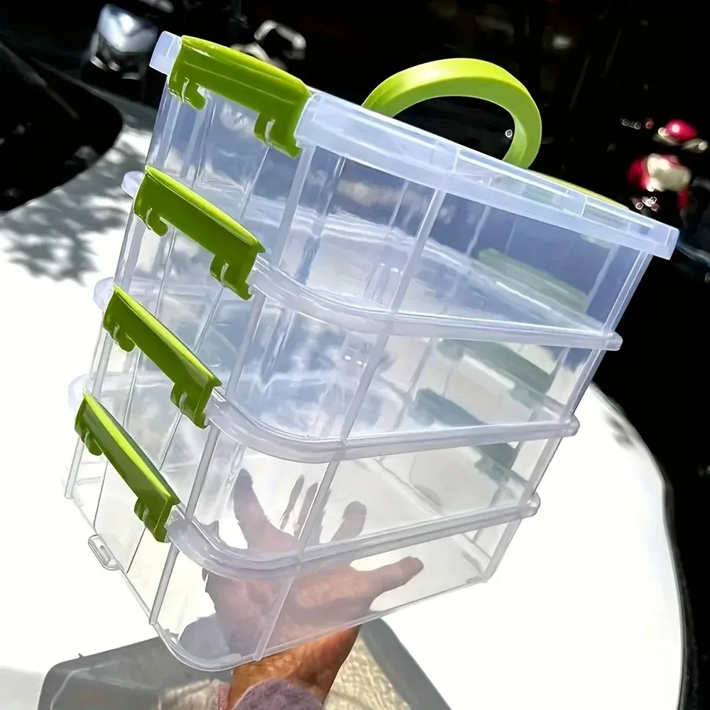 Cajas de almacenamiento de plástico transparente apilables de 4 capas, cajas de almacenamiento con compartimentos.