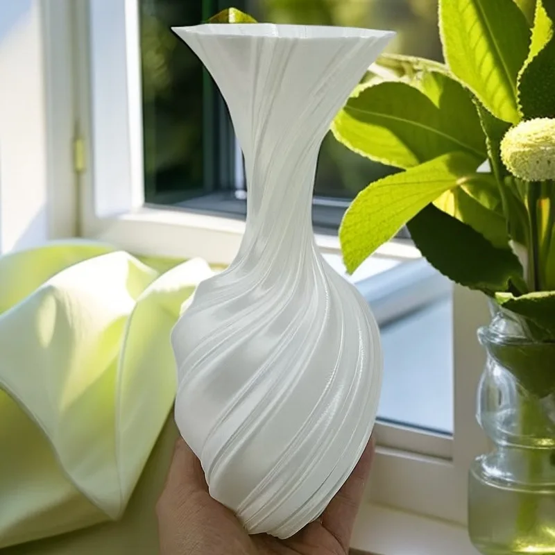 3D printed vase modern style with swirl pattern aesthetic flower display vase living room desktop decoration