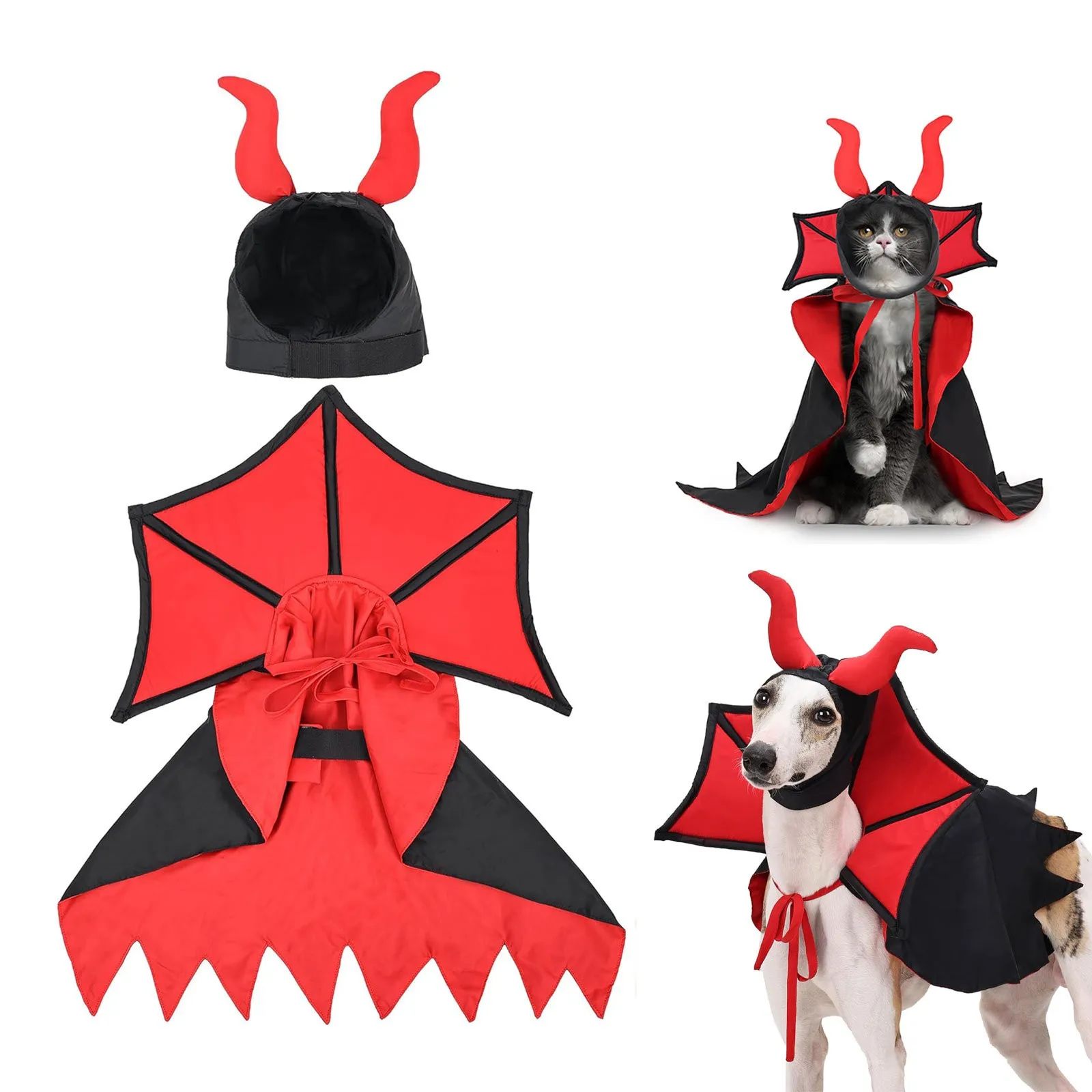 Halloween Pet Cape Costume Cat Cloak Costume With Devil Horns Hat Funny Dog Mantle Apparel For Small Medium Dogs Cats Puppy