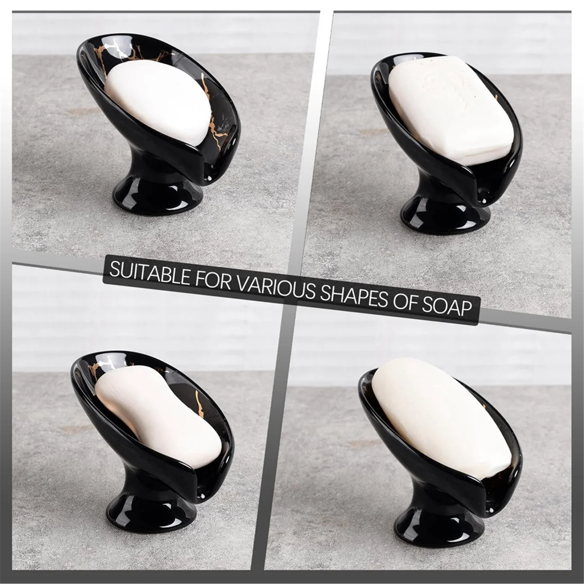 

Мыльница, керамический держатель для мыла, самовозвращающийся мраморный вид, мыльница в форме листа для ванной комнаты, черный, хит продаж