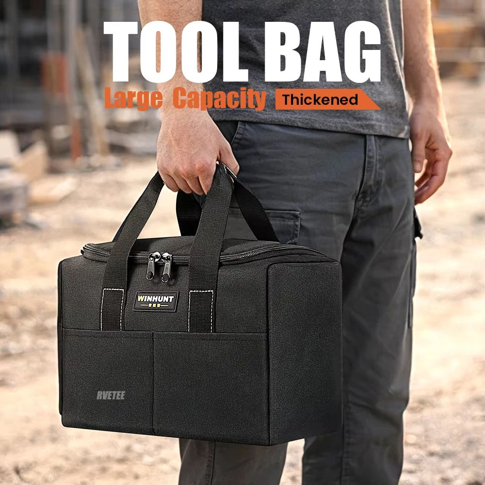 12 Inch Tool Bag Heavy Duty Oxford Cloth Tool Tote with Multi Pockets for Home Repair, DIY, Electrician, Jobsite