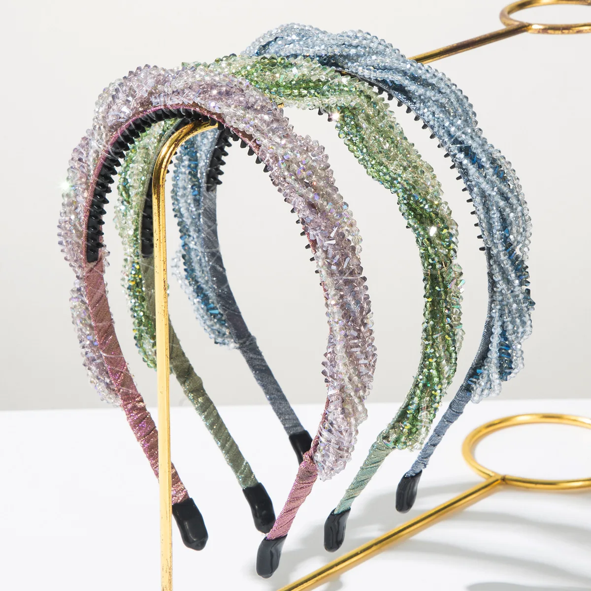 

ins style temperament simple handmade crystal twist headband high sense light luxury narrow edge hair accessories women