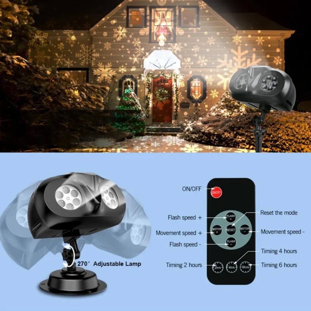 2025 NEW Snow Projector Lights, Dynamic Rotating Snowflake Projection Light Outdoor, IP65 LED Snow Spotlight Lightning or Hallow