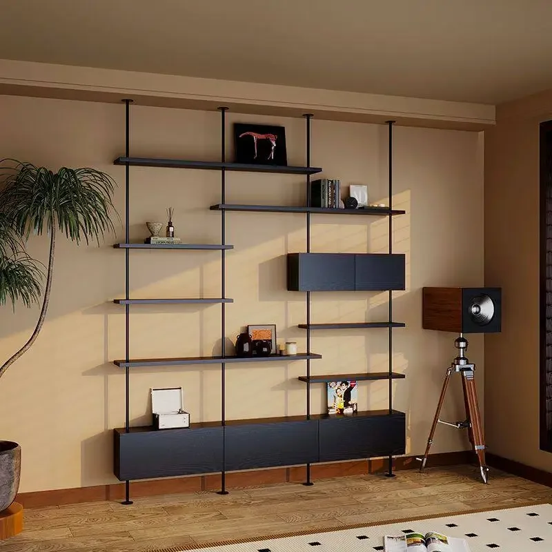Italian bookshelf minimalist shelf multi-layer partition solid wood bookcase floor display storage medieval style shelf
