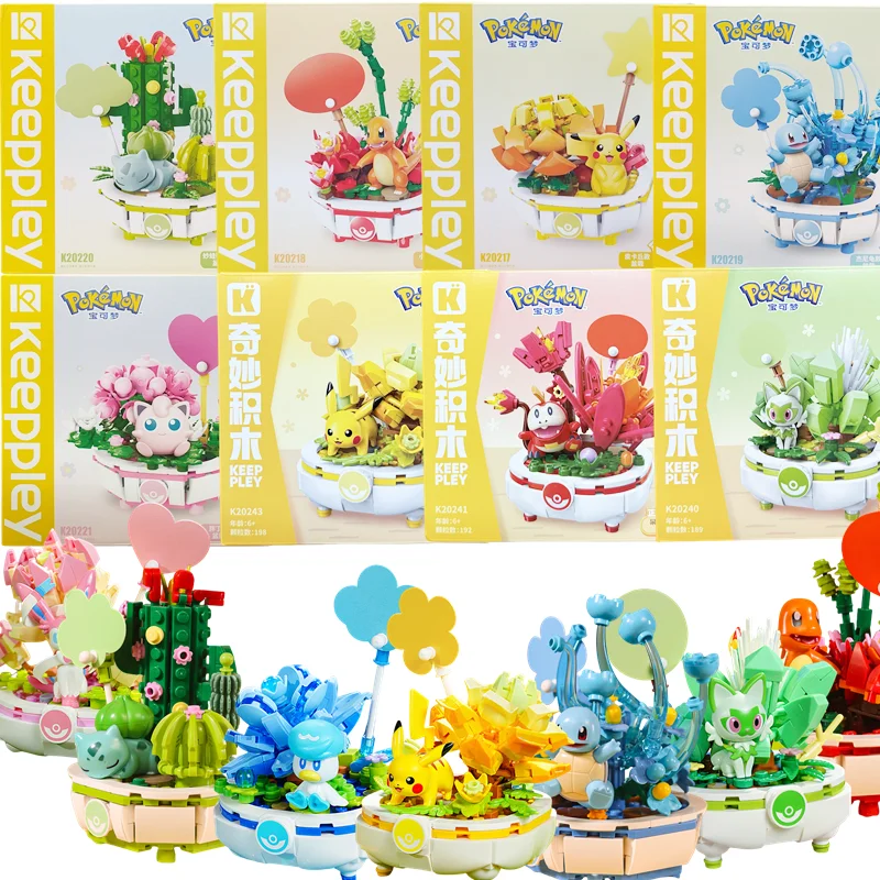 keeppley-pokemon-pikachu-charmander-squirtle-bulbasaur-sprigatito-togepi-bloco-de-construcao-anime-boneca-vaso-estilo-planta-brinquedo-presentes