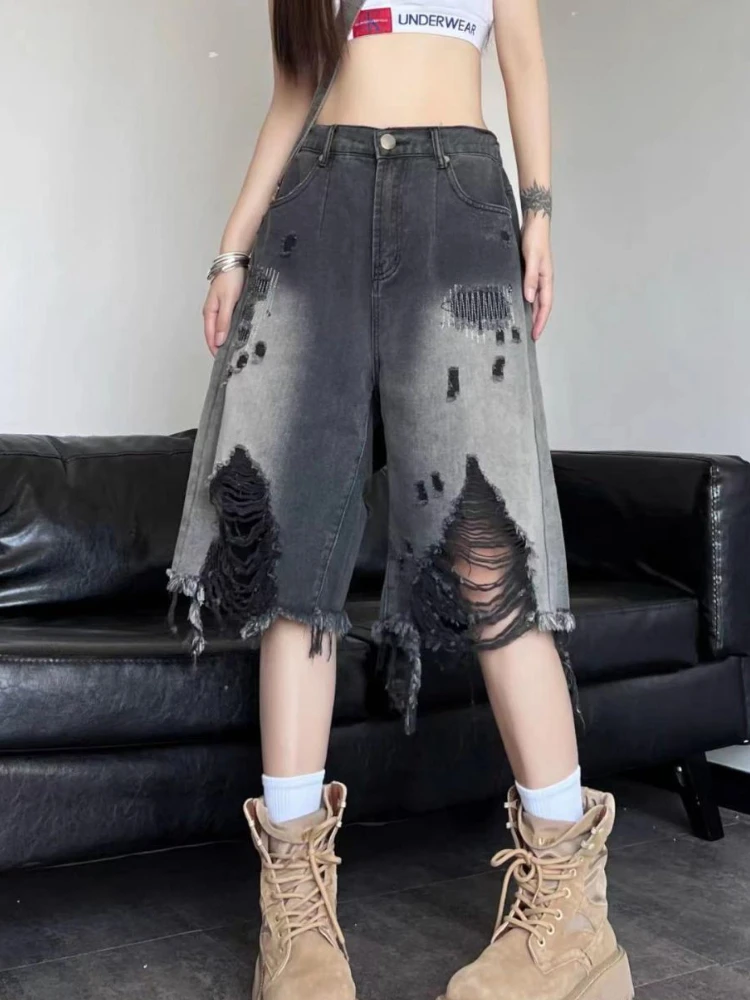 

S-4XL Джинсовые шорты для женщин с градиентом, потертый дизайн, летние повседневные модные базовые шорты в корейском стиле, женские Летние