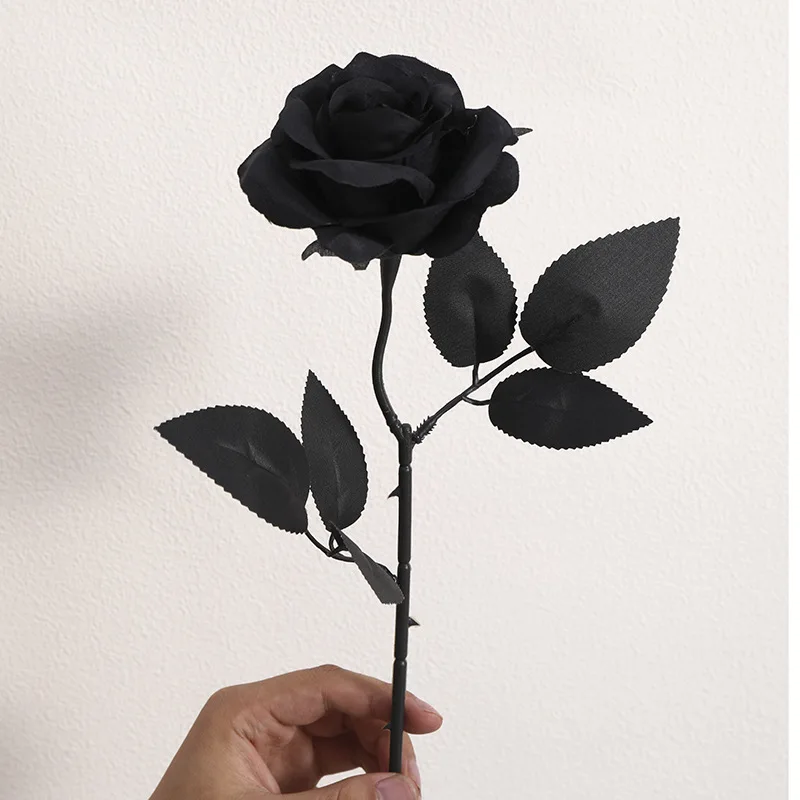 1PC Reine Schwarz Einzelne Rose Halloween Geist Festival Horror Gothic Stil Dunklen Blumenstrauß Serie Dekoration Hausgarten Zimmer Dekor