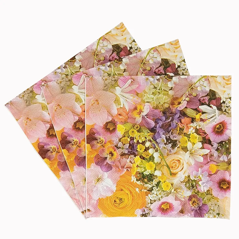 20Pcs Colorful Flower Printed Disposable Napkins, Paper Napkins Tissues for Weddings, Party, Festivals, Anniversary Celebrations