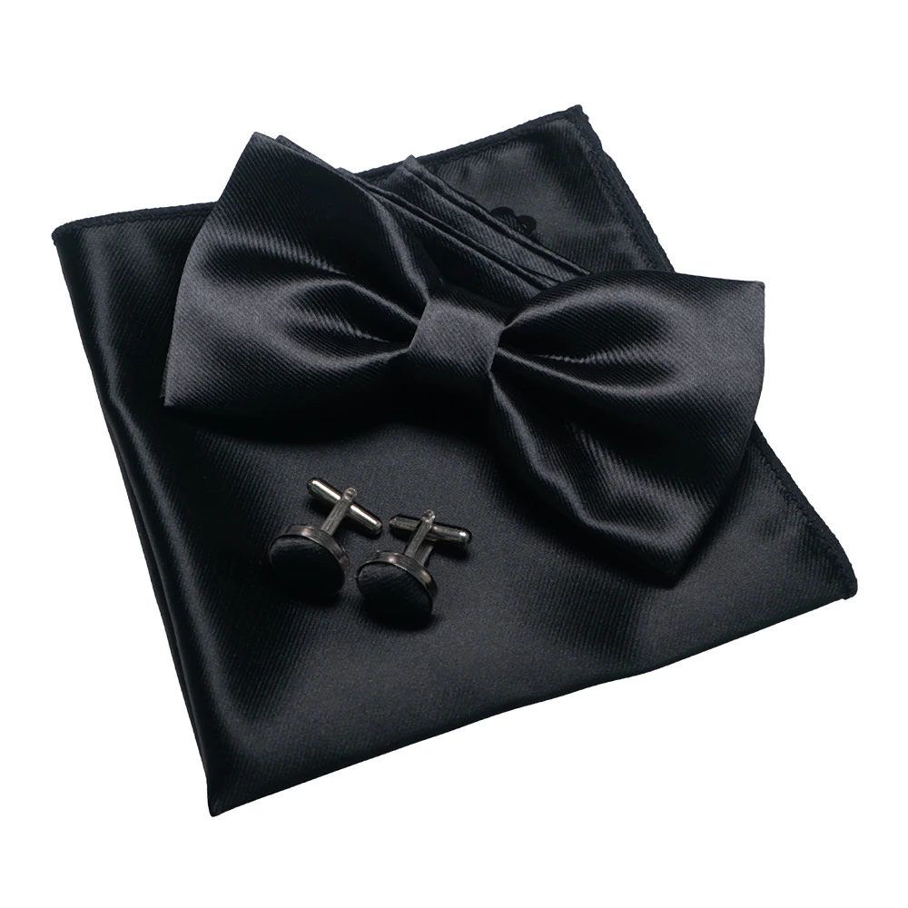 EASTEPIC Men\'s Bow Tie Sets Including Exquisite Cufflinks and Soft Handkerchieves Shiny Accessories of Satin for Men at Weddings