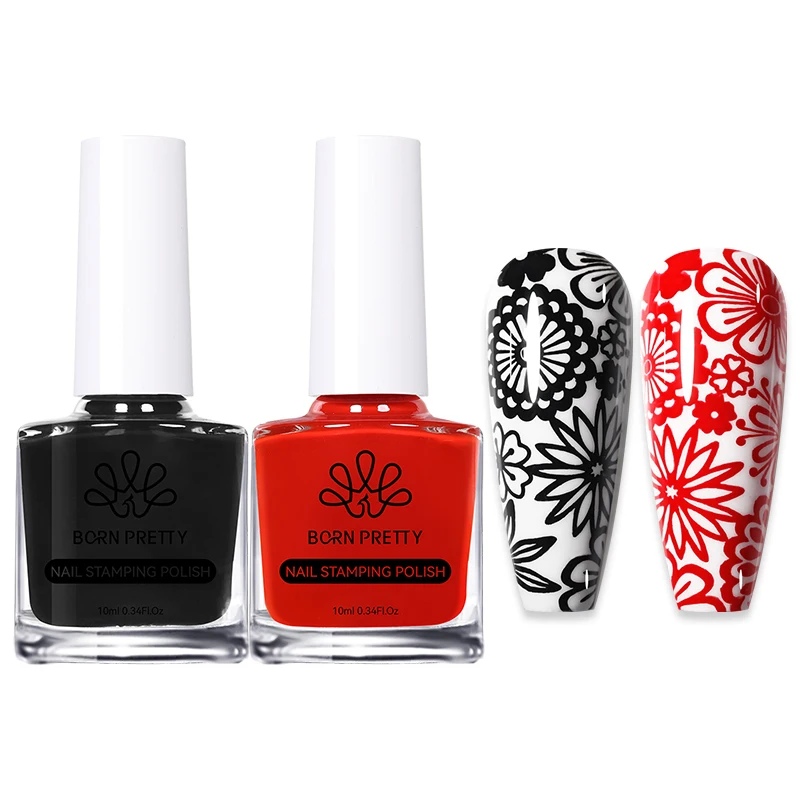 BORN PRETTY 2 Teile/satz 10ML Schwarz Weiß Nagel Stempeln Polnisch Lack Gold Silber für Nail art Platten Stempel Öl stanzen Serie