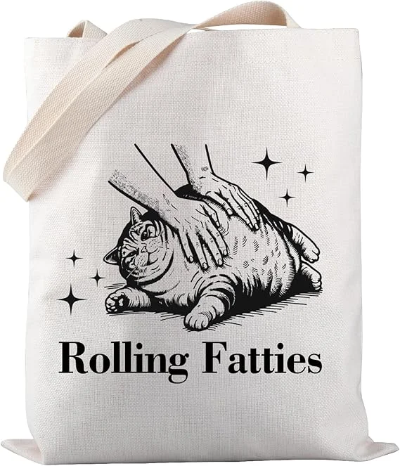 

Rolling Fatties Cat Shoulder Bag Funny Cartoon Cat Emoji Bag Shoulder Bag Women's Daily Shopping Bag Portable Foldable Tote Bag