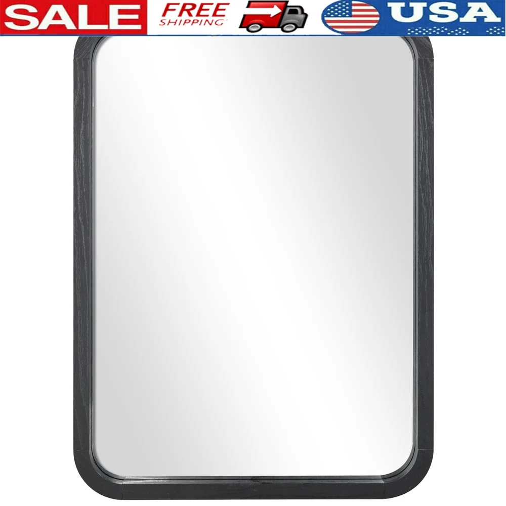 

Современное прямоугольное настенное зеркало с закругленными краями, 22x30 дюймов, черная фурнитура с защитой от опрокидывания, универсальный подвесной декор для спальни, ванной комнаты