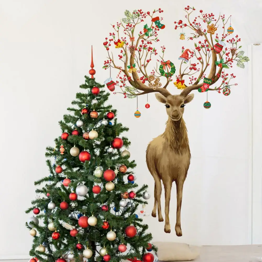 Christmas Wall Sticker Christmas Wall Decal Waterproof Christmas Elk Wall Stickers Festive Xmas Party Decoration for Windows