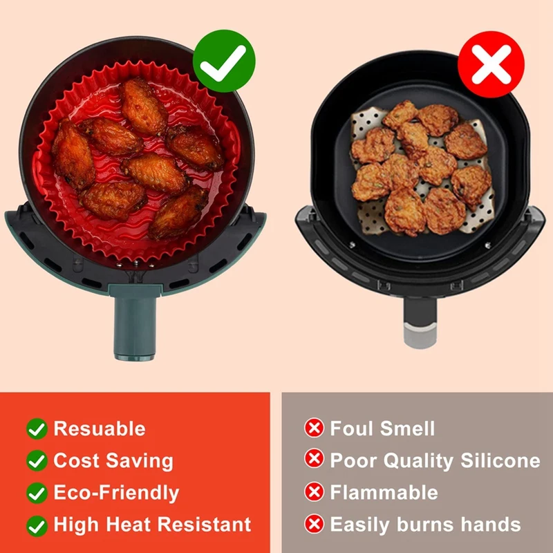 3Piece Silicone Air Fryer Liners Silicone Air Fryer Pot Baskets Baking Parchment Paper