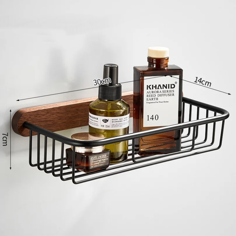 Black walnut solid wood bath towel rack bathroom towel holder folding towel rack towel bar paper rack punch-free cosmetic shelf