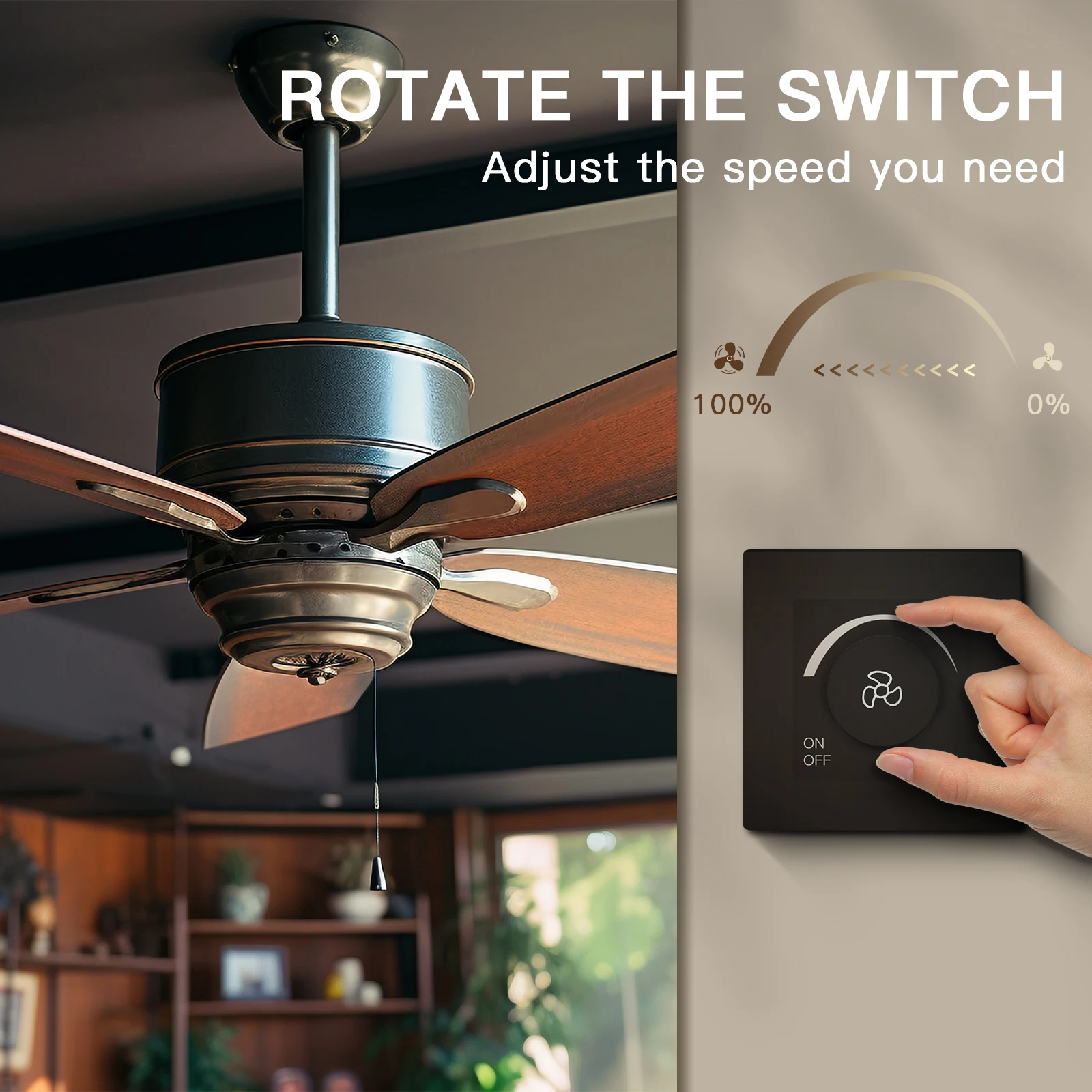 BSEED Fan Switch Knob Button Switch Adjust Speed With Wall Power Socket Switch ON OFF Plastci Frame Black 220V