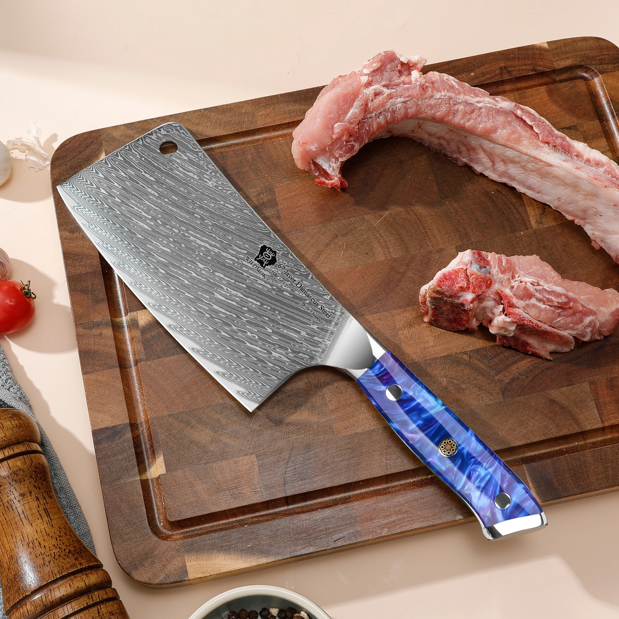 

WILDMOK Professional 6.5"Bone Chopping Knife, Damascus Steel Chopper Knife, Heavy Duty Butcher Kitchen Knife with Resin Handle