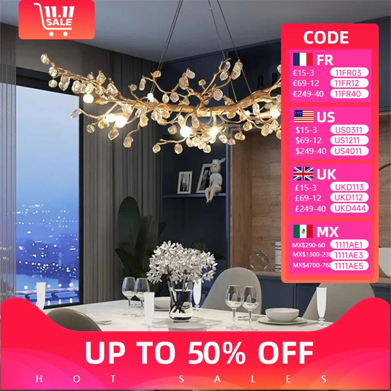 

Creative Modern Crystal Ceiling Chandeliers Elegant Flower Design Pendant Lighting Living Room Indoor Villa Hotel Hanging Lights