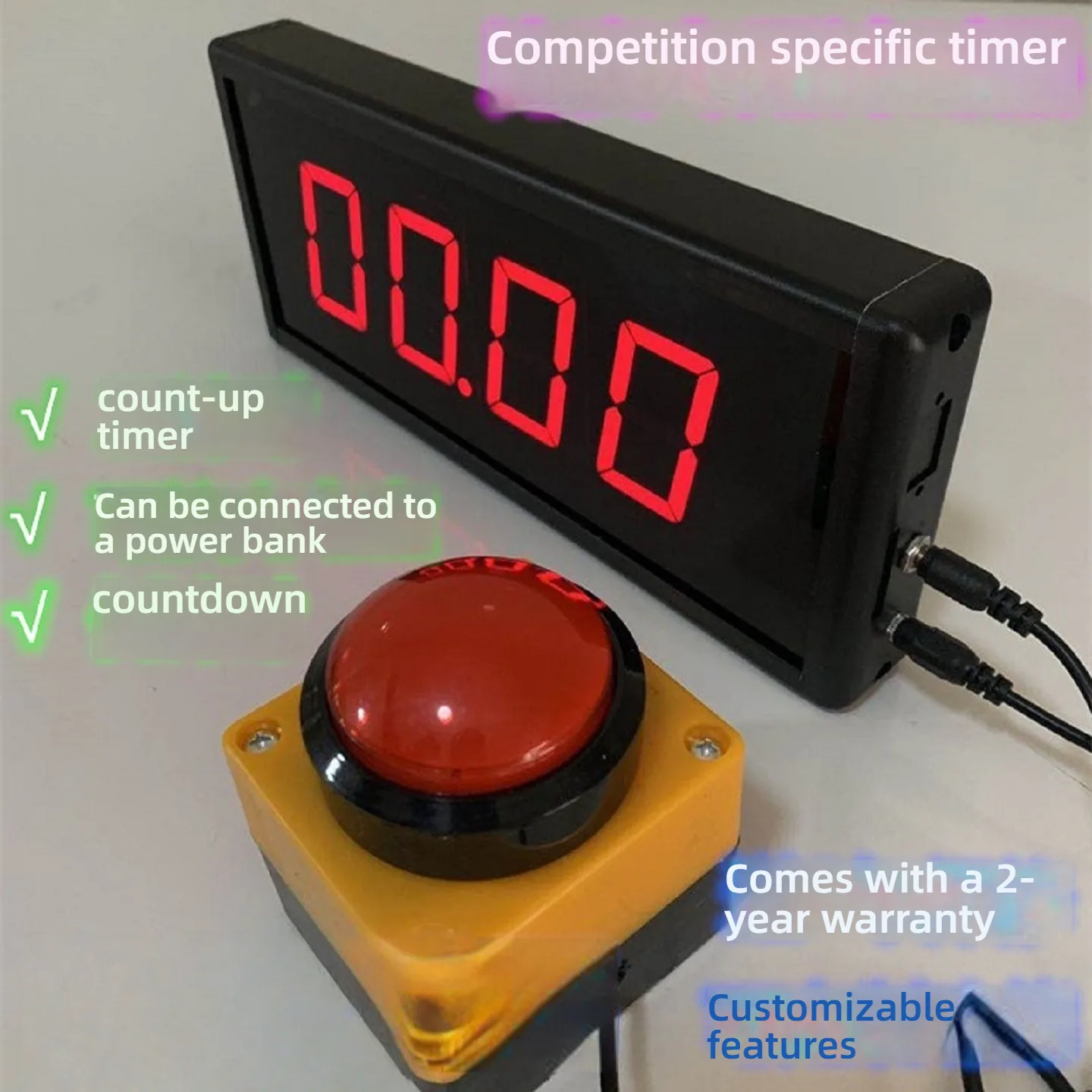 2.3 Inch 4-Digit LED Timer Countdown Stopwatch Counter Rechargeable LED Digital Display For Competitions,Training,Speech
