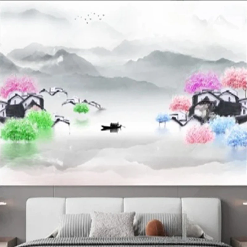MU7875 Custom Size Wallpaper Hand-painted Ink Oil Painting Abstract Landscape TV Sofa Background Papier Peint