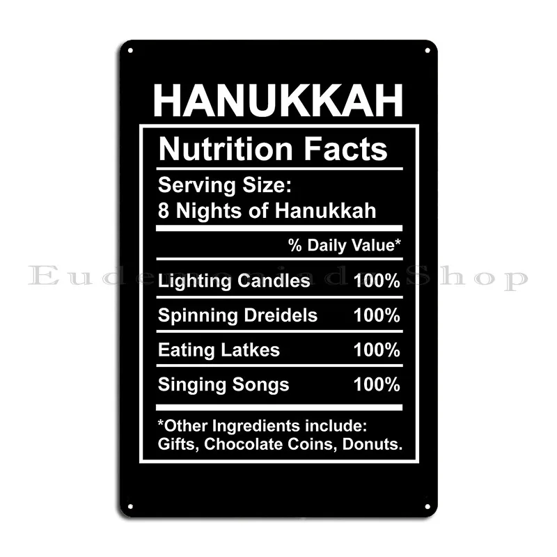 Funny Hanukkah 2021 Nutrition Facts For Women Jewish Holiday Metal Plaque Cinema Design Personalized Designing Tin Sign Poster