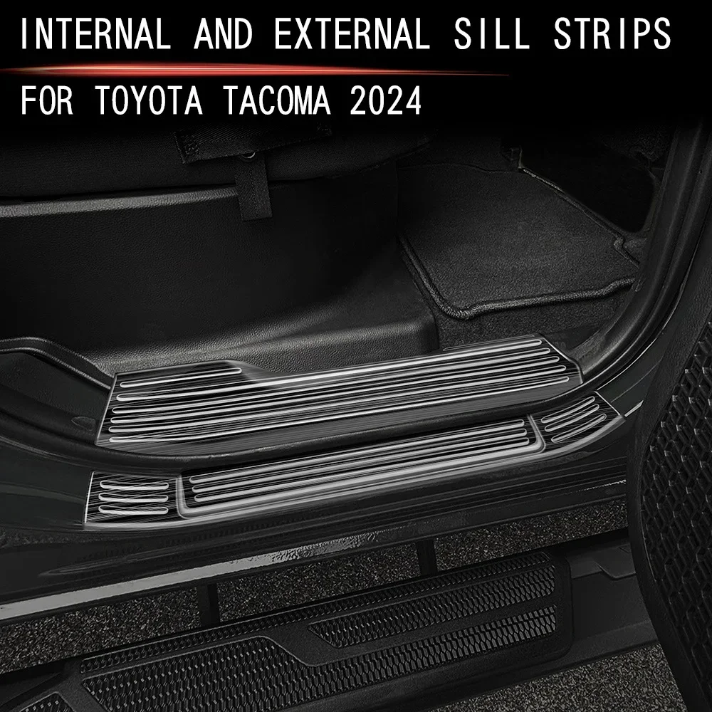 For TOYOTA TACOMA 2024 2025 Carbon Fiber Car Door Sills Anti-Scuff Stickers Threshold Trim Strips Welcome Pedal Auto Accessories