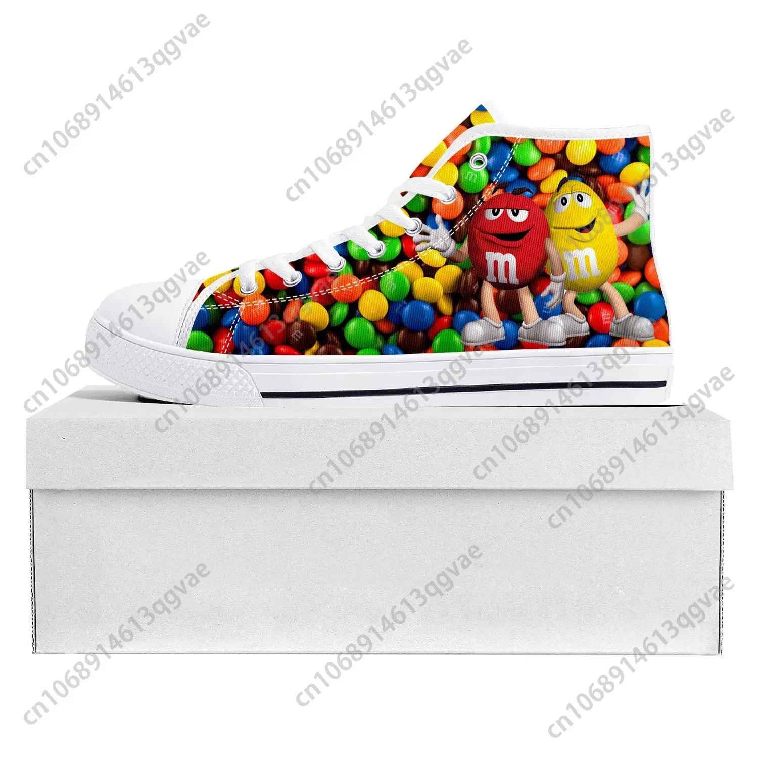 M Chocolate Cartoon Sneakers para homens e mulheres, alta qualidade, Pop Teenager Canvas Sneaker, Casual Couple Shoes, branco, top, alta qualidade