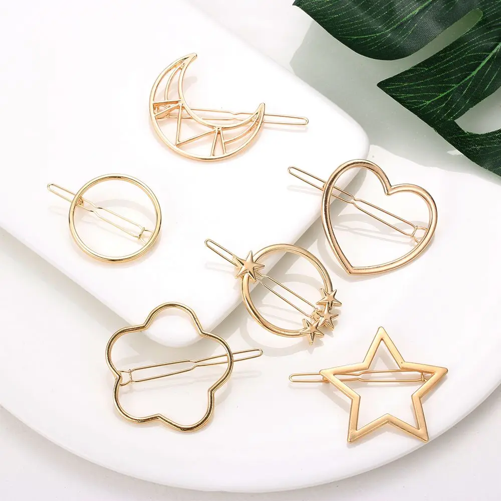 Fashion Metal Hairpins Women Simple Pentacle Hair Clip Geometric Alloy Hairpin Moon Circle Barrette Girls Hair Accessories