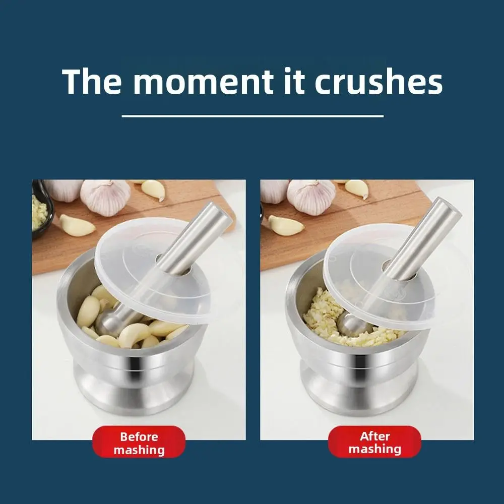 

304 Stainless Steel Garlic Masher Household Use With Lid Grinding Bowl Pressure Design Mashing Pot Stone Mortar Herb Grinding