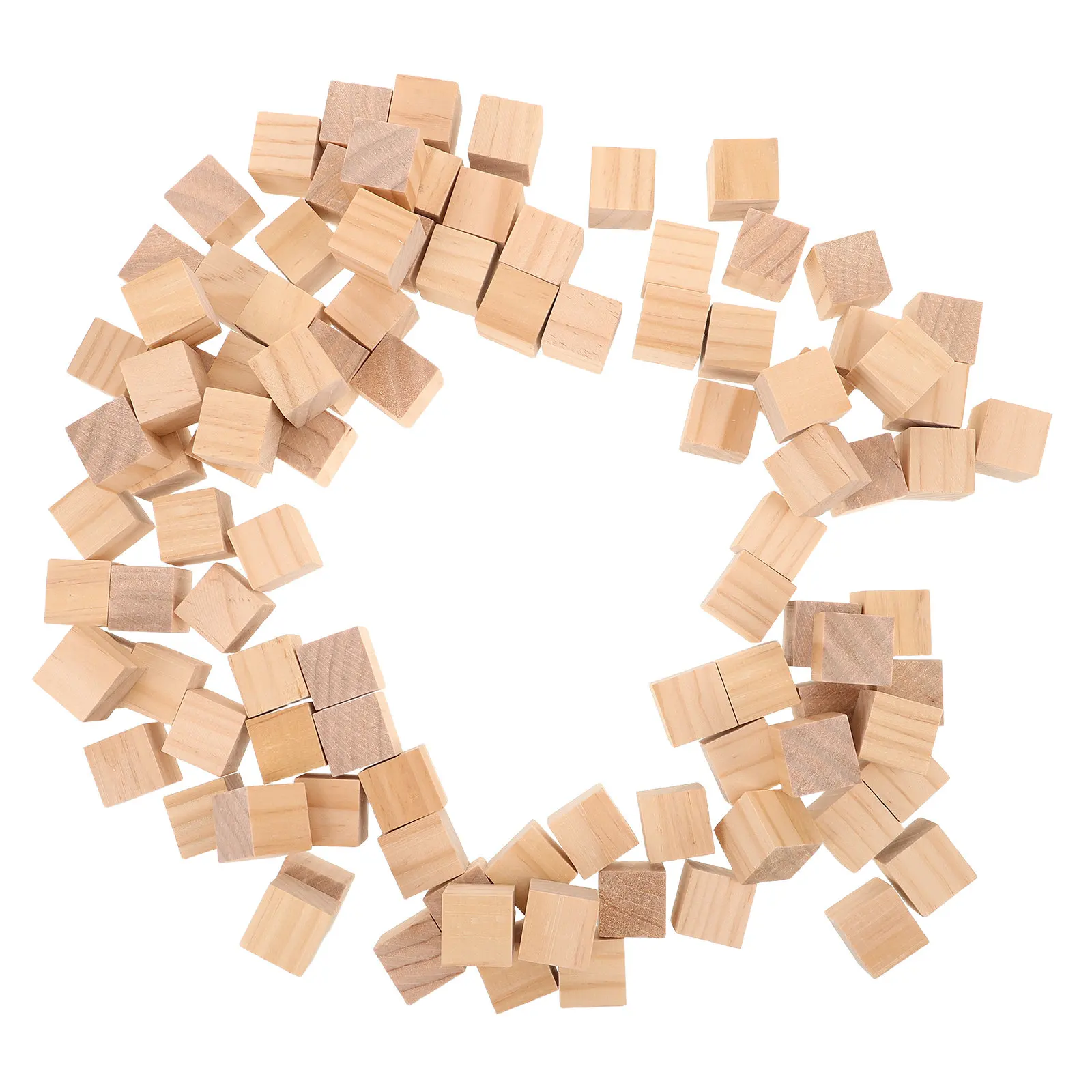 100Pcs Wooden Square Blocks Natural Wood Craft Squares for DIY Home School Office Stacking Educational Activities