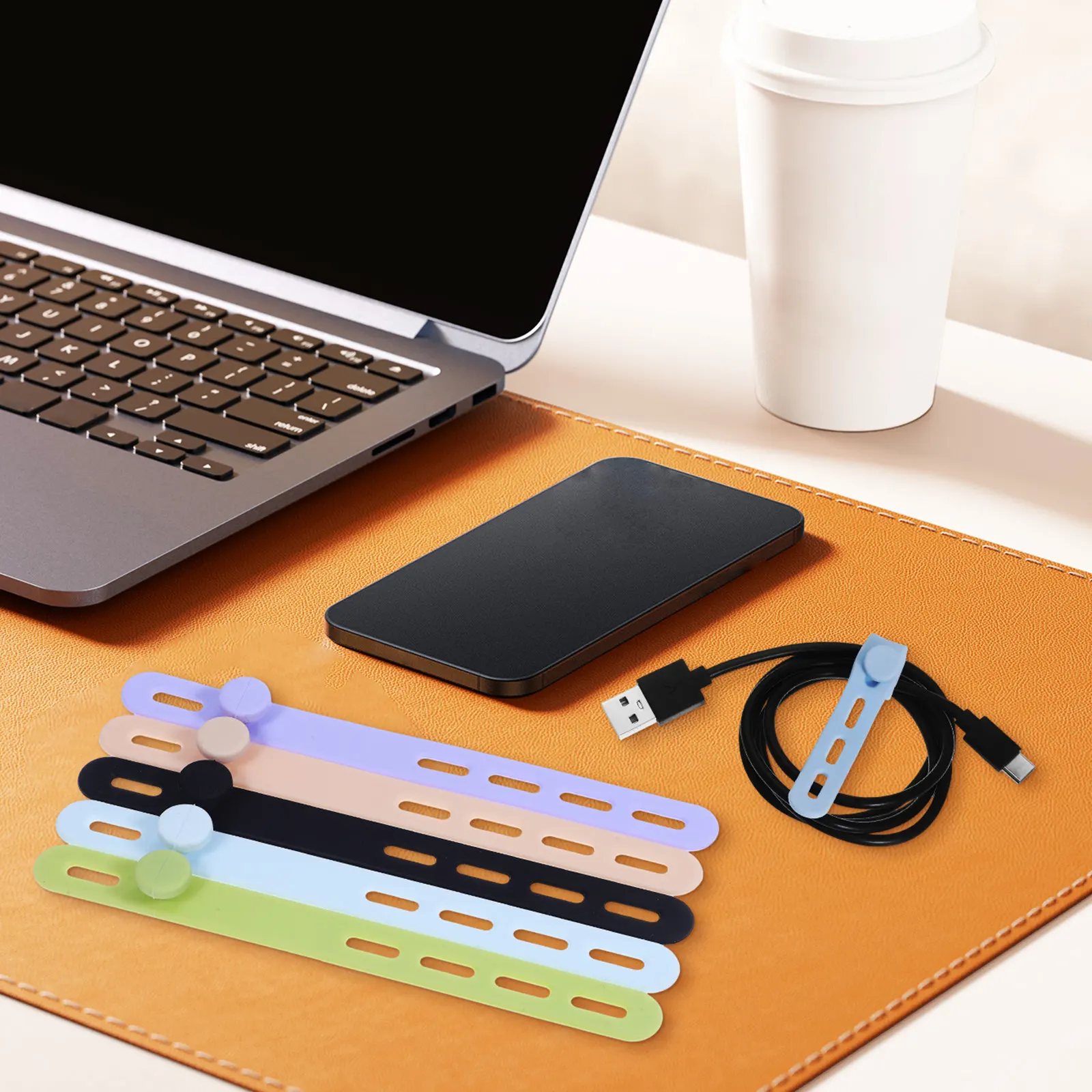 10Pcs Silicone Cable Straps Adjustable Multi-Hole Cord Organizer Stylish Colorful Reusable Wire Ties for Desk Cable Management