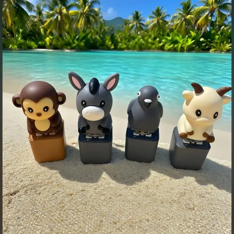 Monkey Pigeon Lamb Donkey Animal Keyboard Fidget Toy Keychain Finger Button Clicker Decompression LED Light