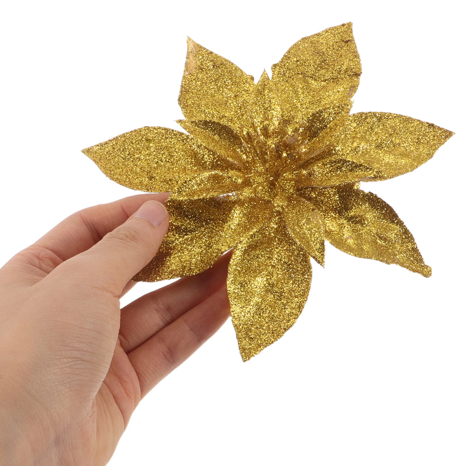 

12Pcs Gold Glitter Poinsettia Artificial Christmas Flowers for Tree Wreath Garland Wedding Xmas Party Decoration
