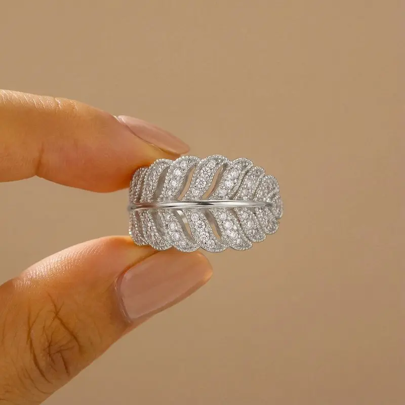 

Daily Wear Fashion Foliage Feather Cubic Zircon Rings for Women Silver Colour Gold Colour High Quality Female Anniversary Gift