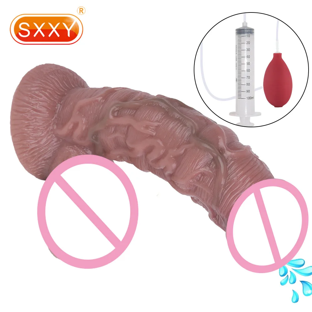 SXXY Silikon Ejakulation Gebogener Realistischer Dildo Mit Sauger Squirting Penis Haut Touch Anal Sex Spielzeug Für Frauen Masturbieren