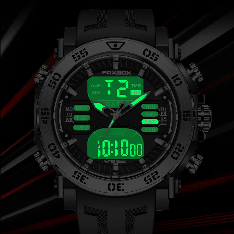 FOXBOX New Fashion Watch Men Top Luxury Digital Quartz Men Watches Electronic Sports Waterproof Luminous Wristwatch Reloj Hombre