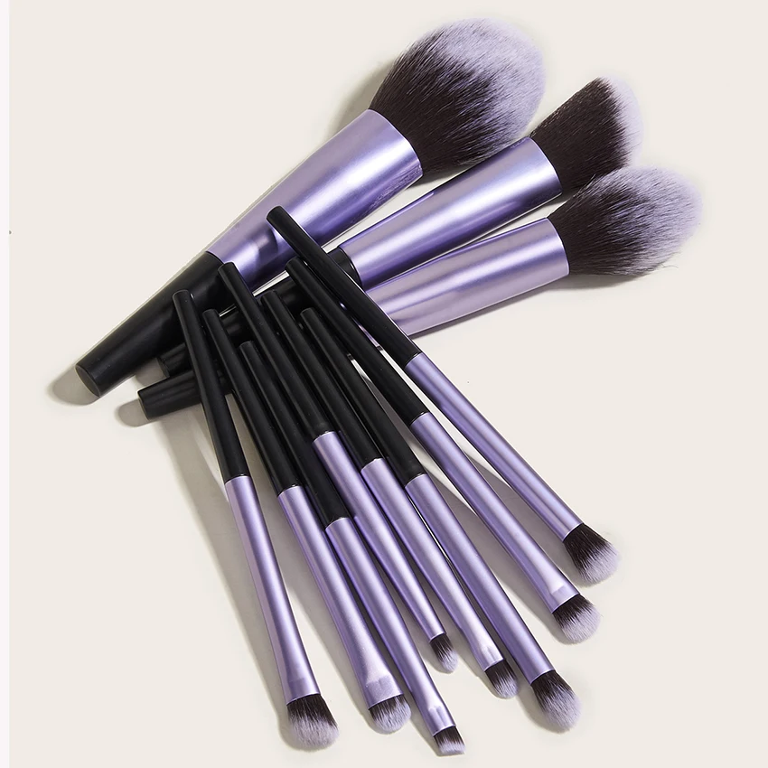 SAIANTTH – ensemble de pinceaux de maquillage professionnels, Long Tube en aluminium, brosse à poudre ample, brosse à sourcils, ombre à paupières, outil de beauté, 4 couleurs, 11 pièces