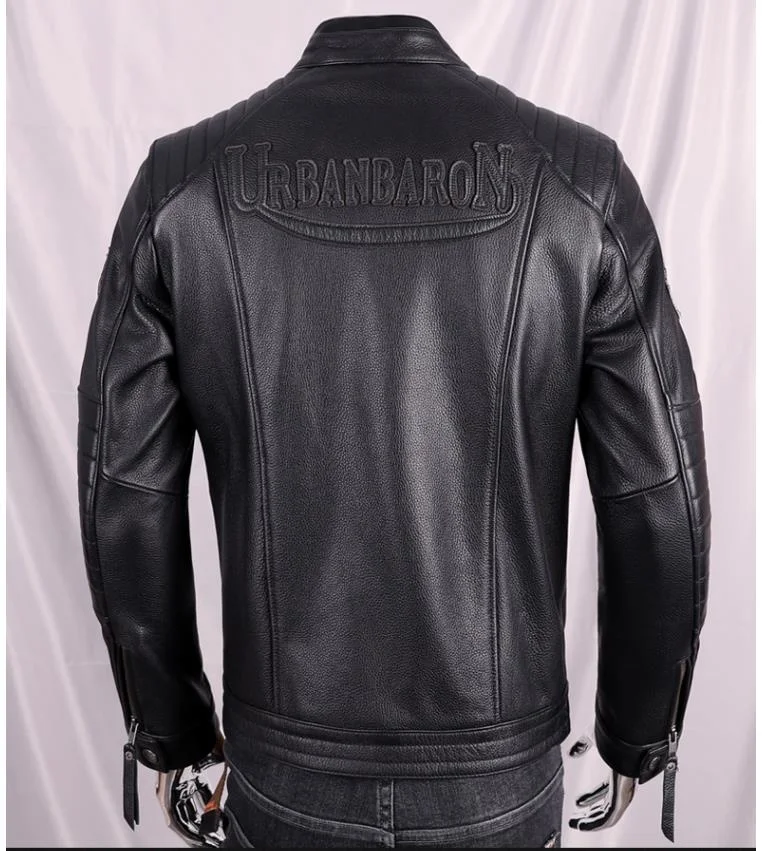 leather motorcycle Free shipping.Fashion jacket.Black cool Rider cowhide coat.Men outdoor slim genuine leather overcoat.Casaco