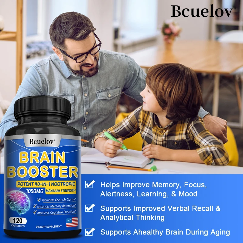 Bcuelov Premium Nootropic Brain Supplement for Men and Women - Caffeine-Free Nootropic Capsules To Enhance Focus, Brain & Memory