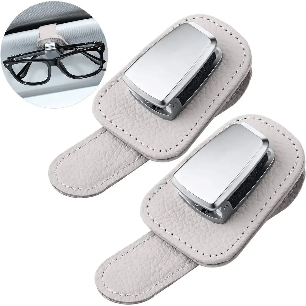

Mudder 2 Packs Sunglasses Holder for Car Universal Visor Sunglasses Holder Clip Leather Eyeglasses Hanger and Ticket Card Clip E