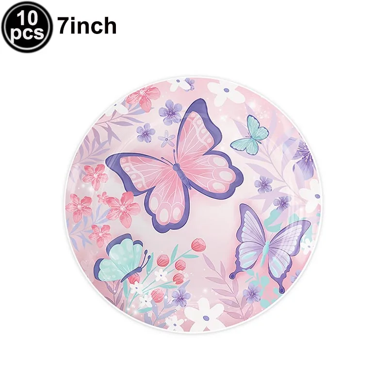 Butterfly Tableware Girls Birthday Party Paper Plates Napkins Cups Decorations Balloons Butterfly Fairy Themed Parties Supplies