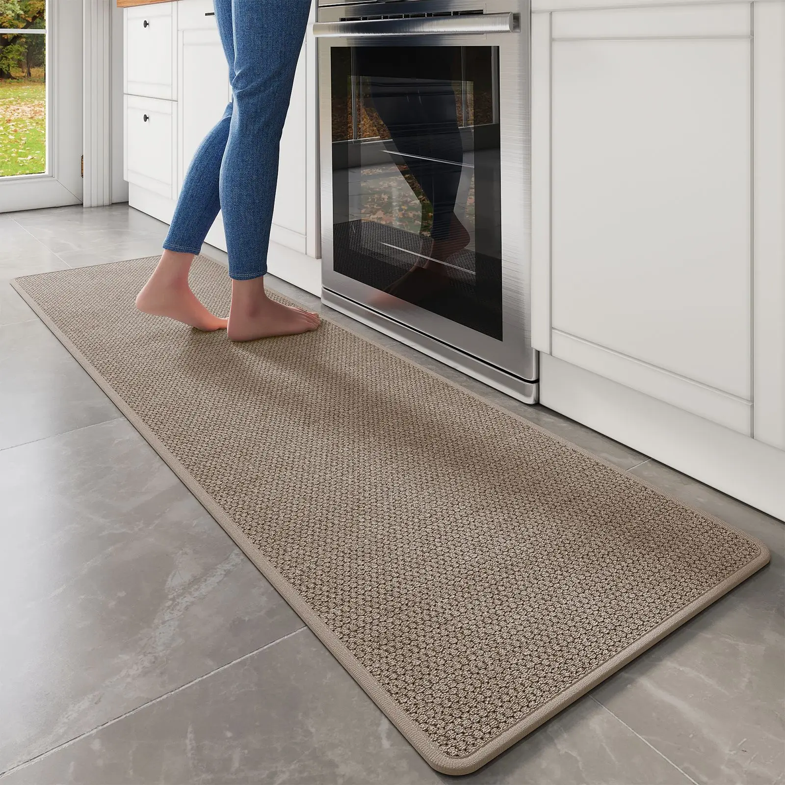 Oil & Water Absorbent Kitchen Mat, Horseshoe Weave Pattern Runner, Stain Resistant Long Rug, Durable Non-Slip Floor Carpet