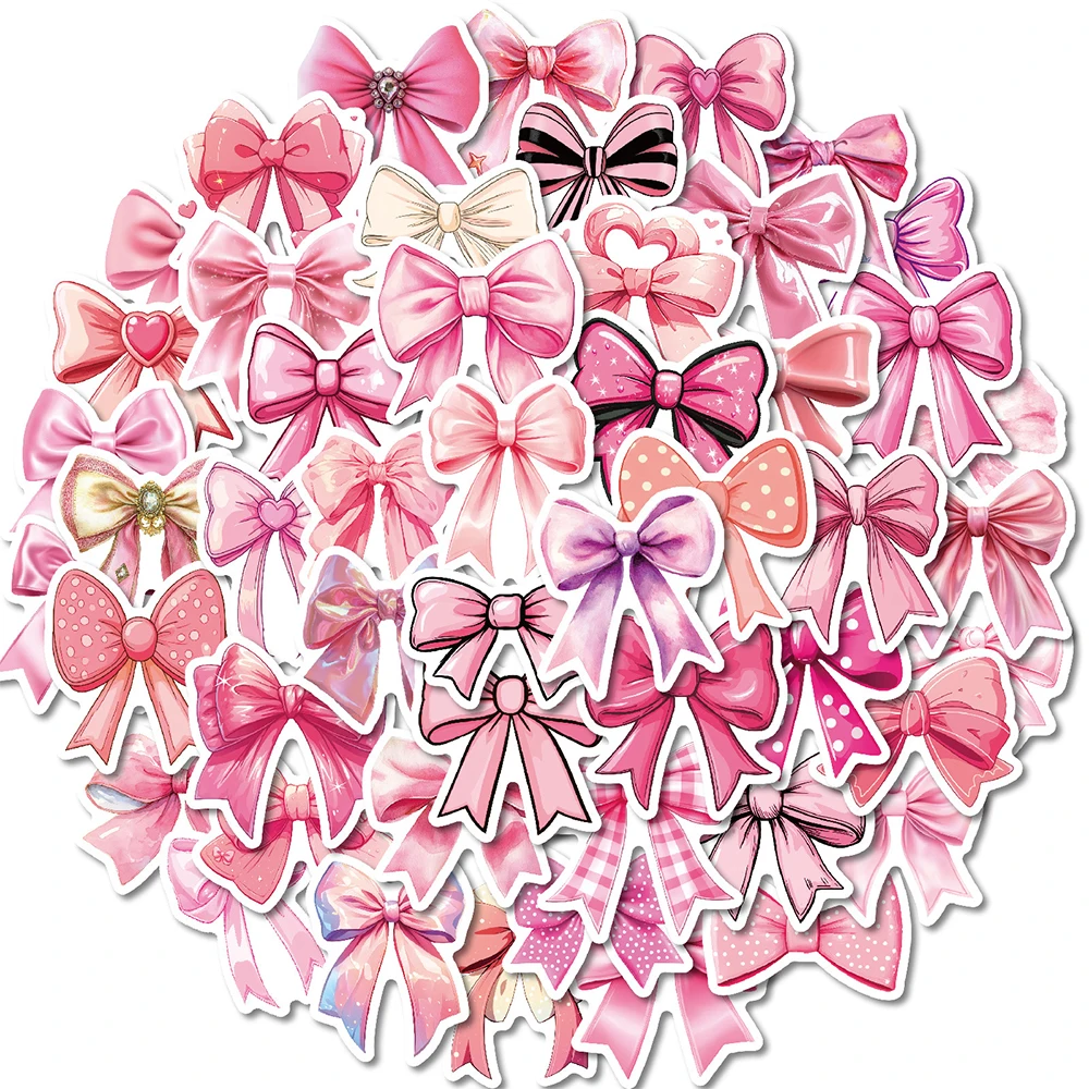 10/30/50pcs Cute Pink Bowknot Stickers Graffiti Coquette Bows Decals DIY Laptop Scrapbook Phone Suitcase Decoration Sticker Toys