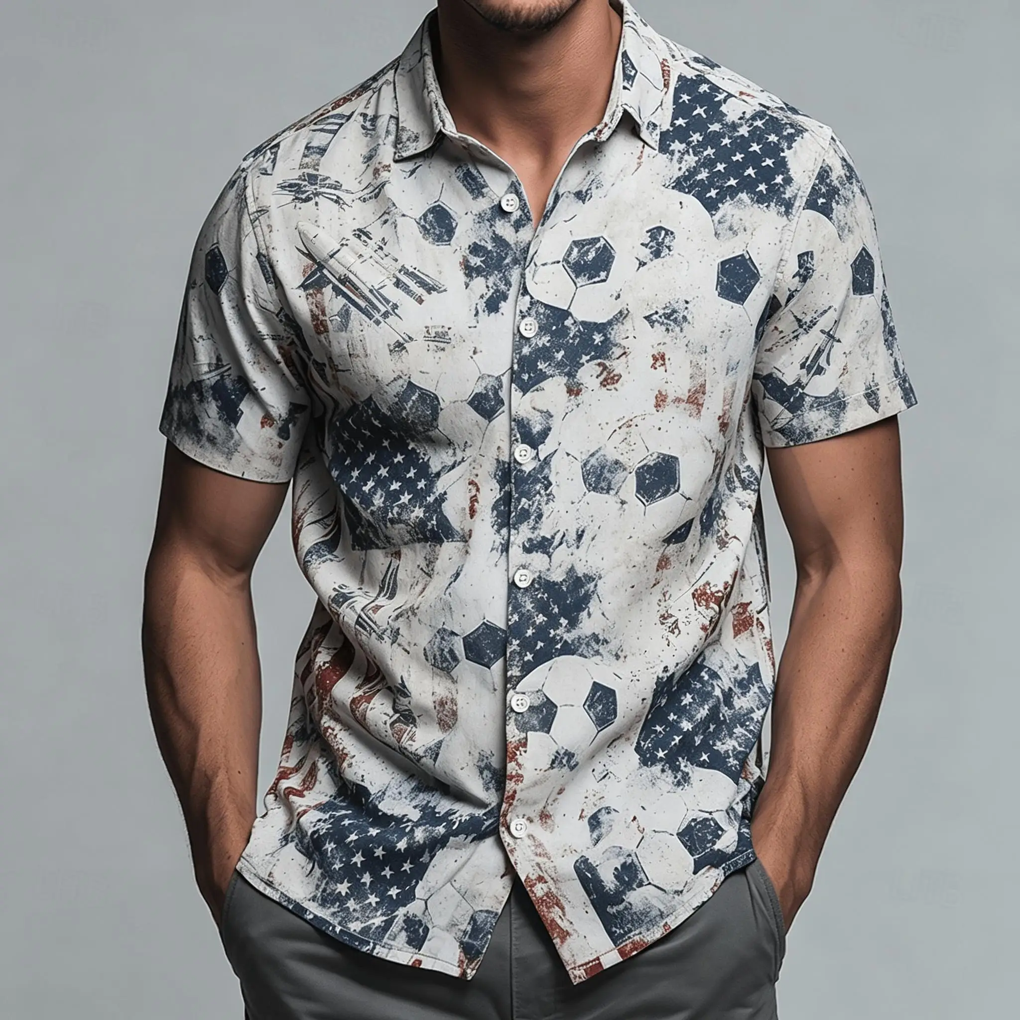 

Men's USA Flag Soccer Print Short Sleeve Shirt, Vintage Sports Button Up Shirt for Spring & Summer